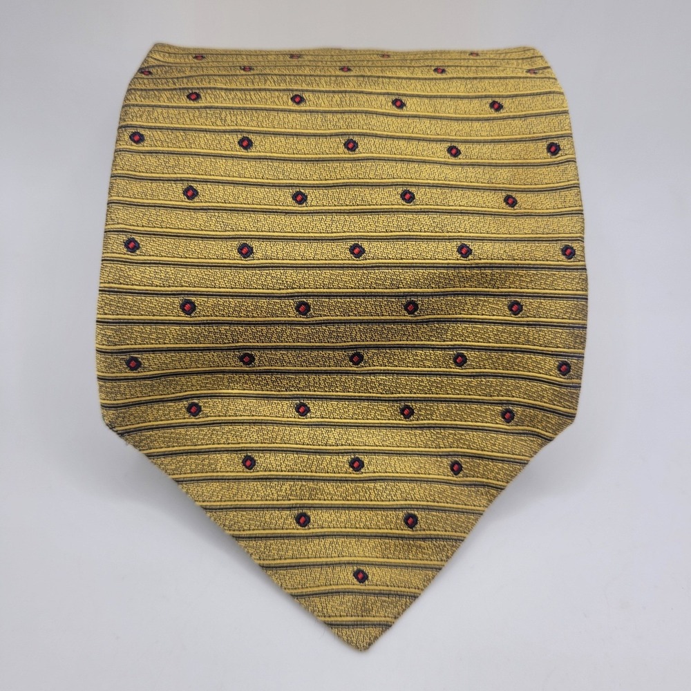 VTG Pierre Balmain Necktie Gold Striped Red Geometric Dotted USA Designer Luxury